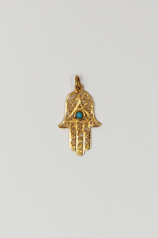 Hamsa With Blue Stone Pendant