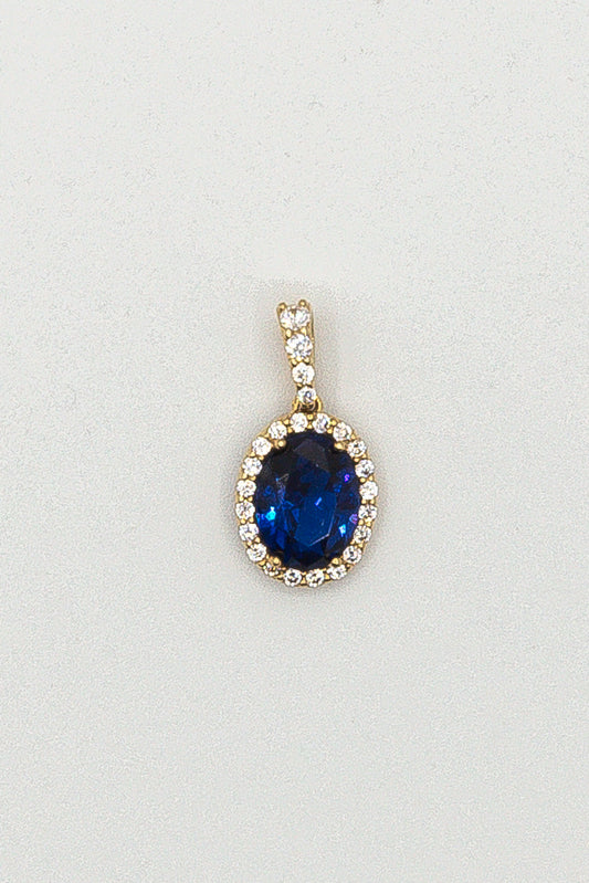 Big Blue Oval Pendant With Zircons