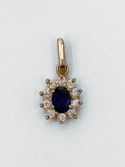 Deep Blue Oval with Zircons Pendant